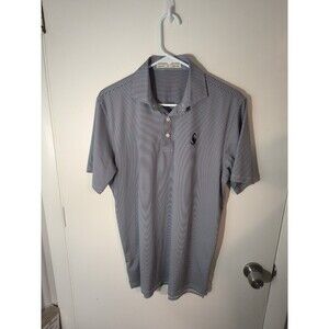 Holderness Bourne Golf Polo Men M Blue White Stripe Prairie Chicken Tour Logo